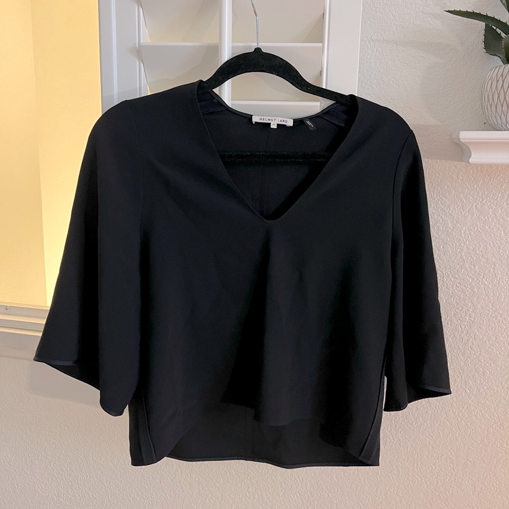 Helmut Lang navy casual mid sleeve sleeve scoop neck top